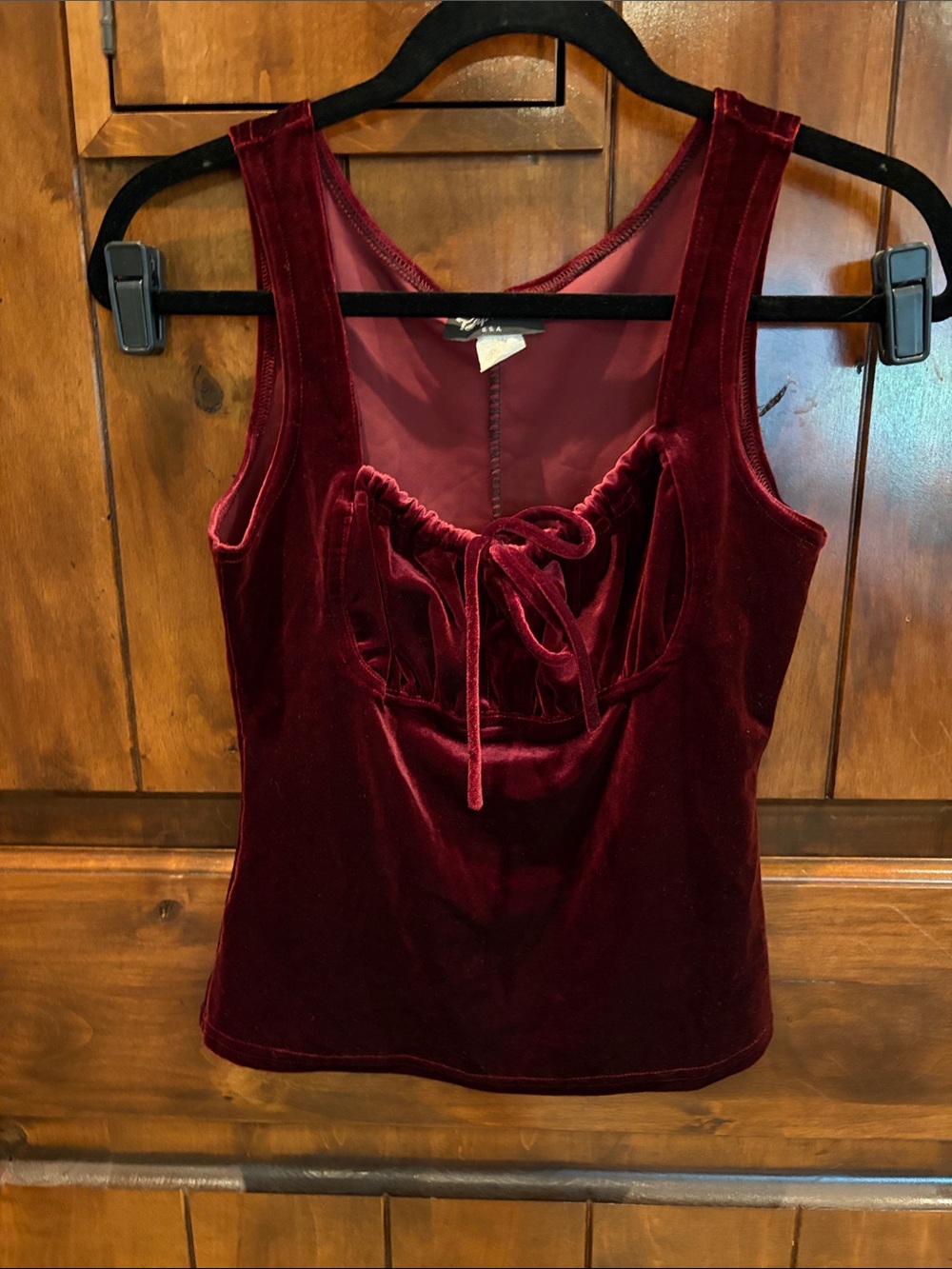 ❤️ Velvet Burgundy Tank Top with Tie Front